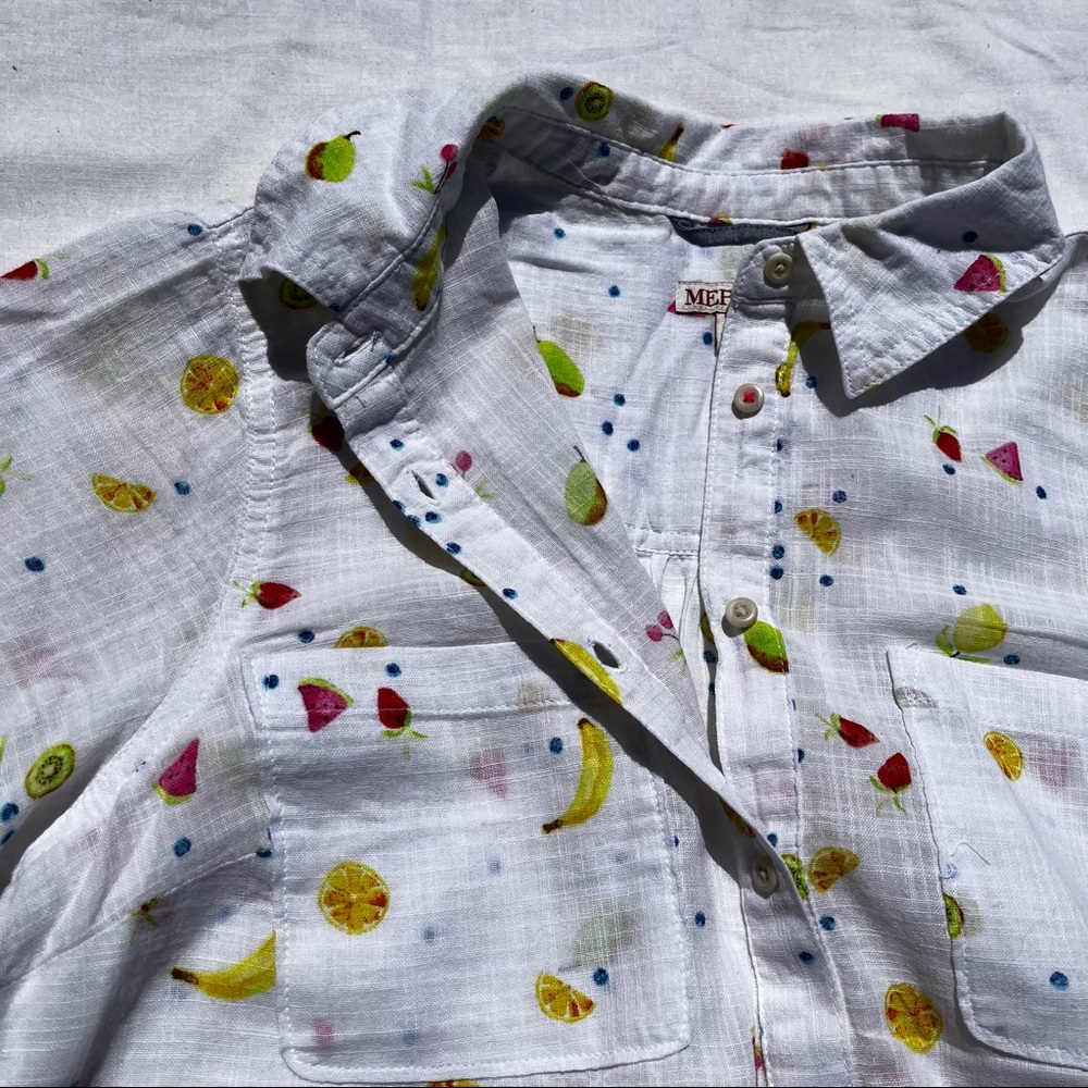 Merona White Fruit Print Short Sleeve Blouse - Picture 3 of 6
